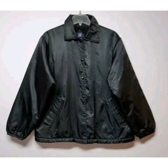 GAP Men's Bomber Sherpa Blk Coach Jacket Sz M Snap Closure‎ Buttons Slat Pockets - Picture 3 of 16